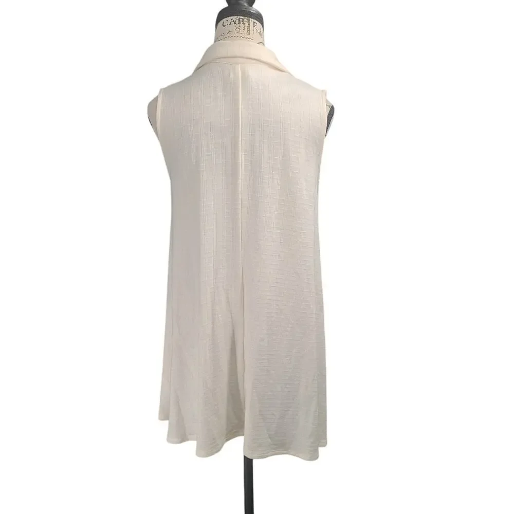 Everleigh poplin sleeveless tunic women's Ivory down top Size Petite small - Picture 3 of 8